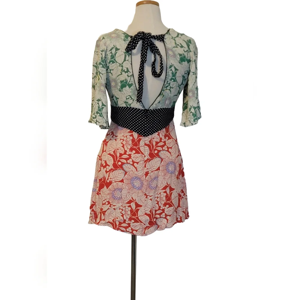 Topshop Floral Polka Dot Mixed Print Open Back Aline Mini Dress